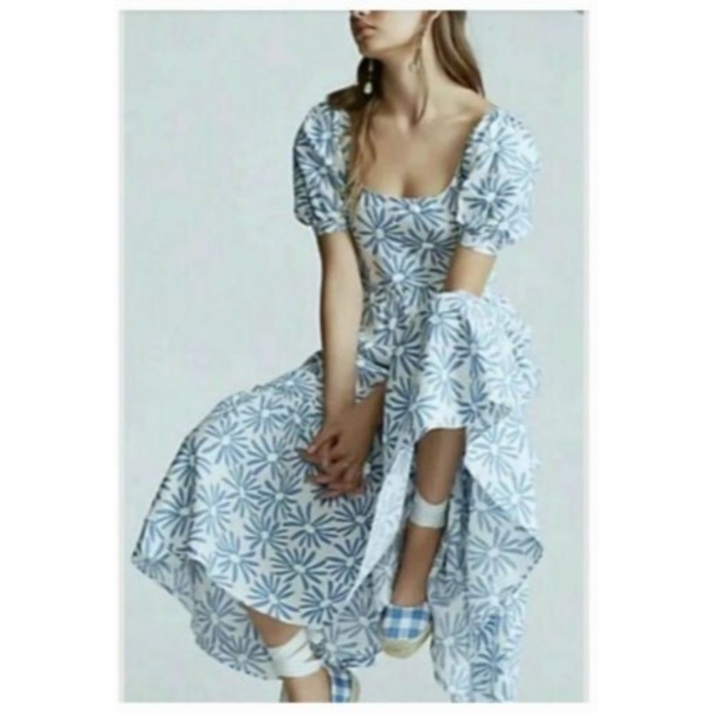 Polo by Ralph Lauren White and Light Blue Floral Maxi Dress